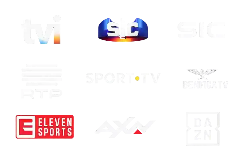 Canais populares disponíveis no IPTV Portugal como TVI, SIC, RTP, Sport TV, Benfica TV, Eleven Sports, AXN e DAZN